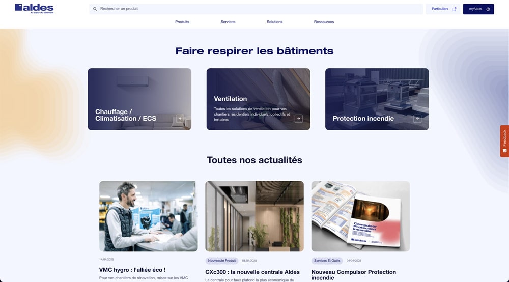 page d'accueil site we ALDES spécialiste génie climatique