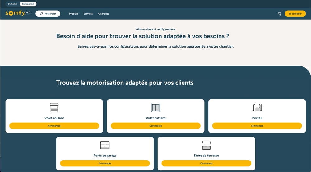 configurateur SOMFY PRO domotique / maison connectée