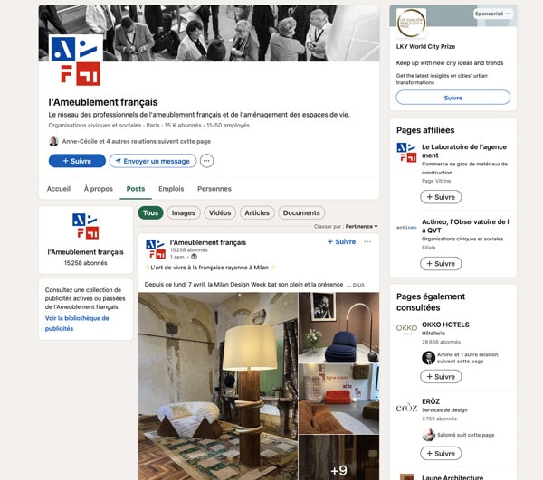 Linkedin L'Ameublement français salle de bain réseaux sociaux