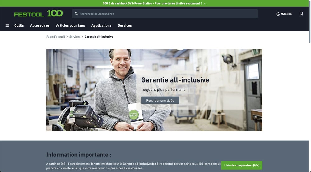 site web FESTOOL outillage électrique