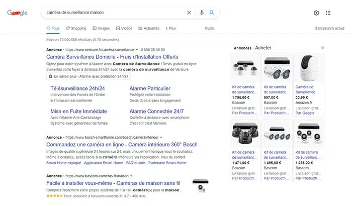 google ads sécurité caméra