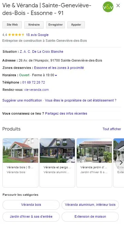 référencement naturel véranda google my business