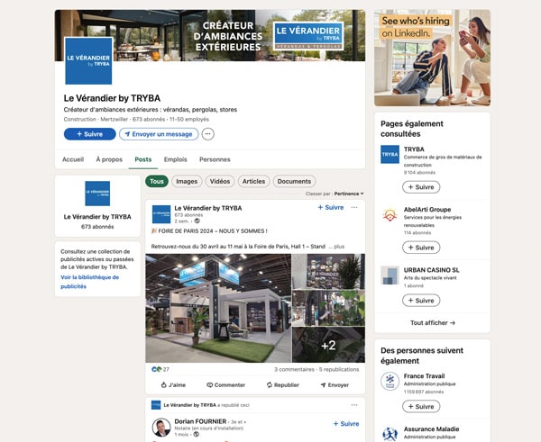 réseau social Linkedin Vérandier by Tryba véranda et extension d'habitat