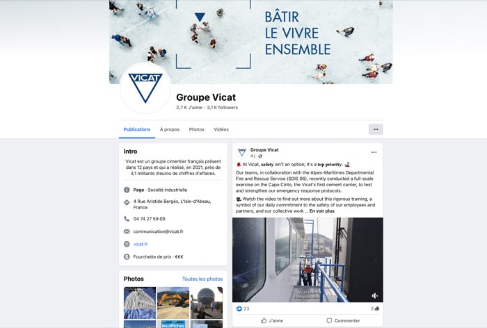 réseaux sociaux Facebook Groupe Vicat maçonnerie