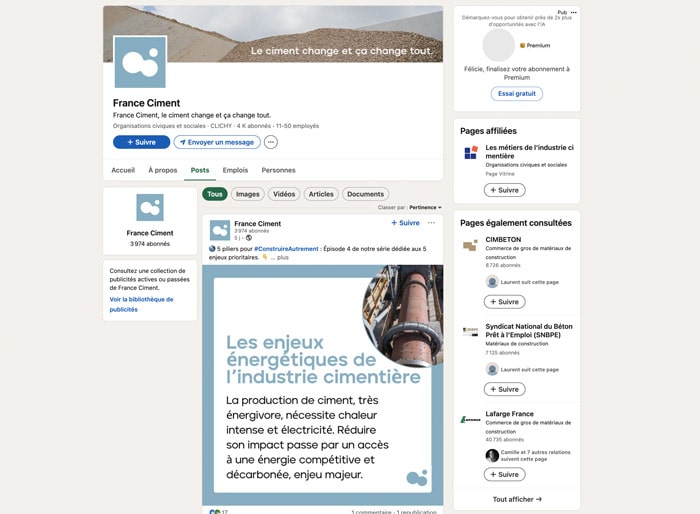 réseaux sociaux Linkedin France Ciment maçonnerie