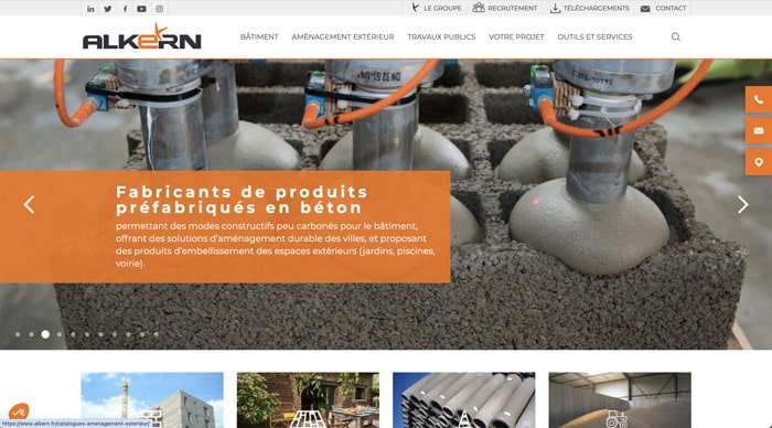 accueil du site internet Alkern maçonnerie