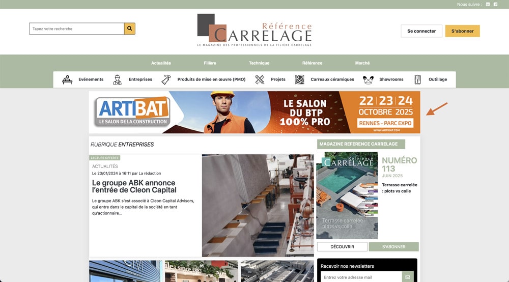bannière publicitaire Référence Carrelage média revêtement de sol
