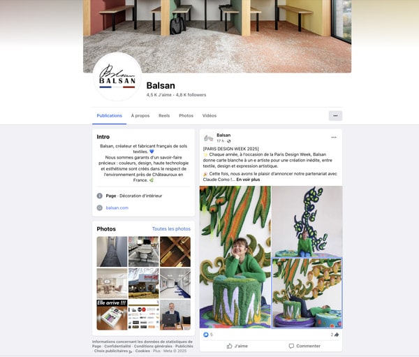 réseaux sociaux Facebook Balsan revêtement de sol